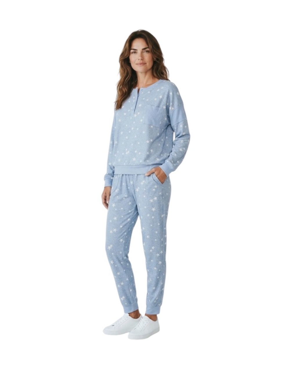 Splendid Blue Star Print Henley Pajama Set Jogger Lounge Set Size XL